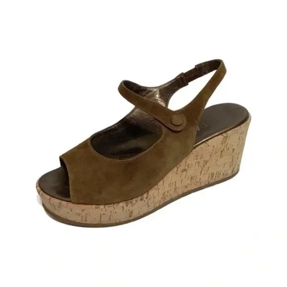 Cordani Cinnamon Made In Italy Suede Open Toe Wedges Sz-8 - Picture 1 of 9